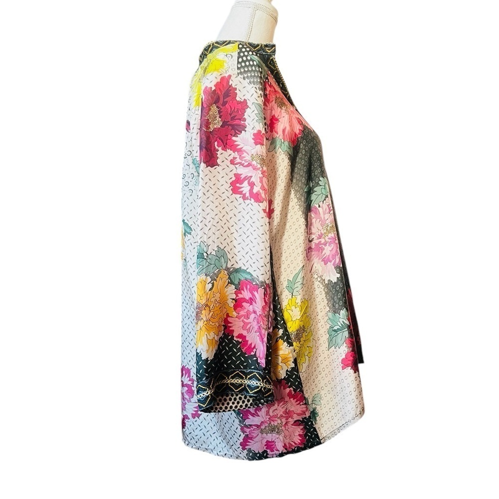 JOHNNY WAS WOMEN’S SILK COLORFUL FLORAL LONG SLEEVE TOP SIZE SMALL - Picture 5 of 10